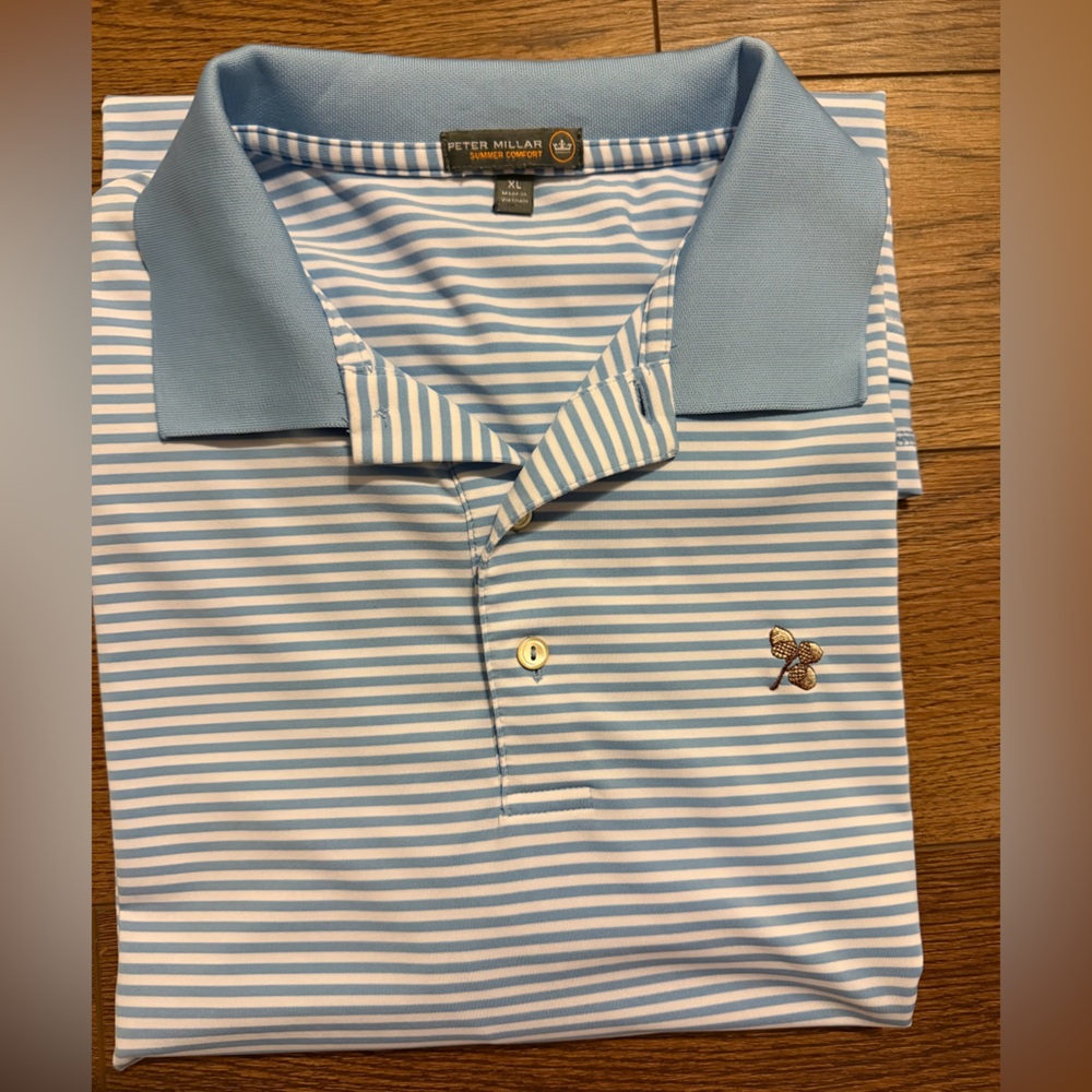 Peter Millar Blue White Striped Short Sleeve Golf Polo Shirt XL Southern Comfort